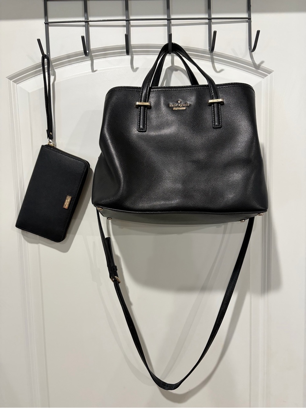kate spade Black Leather Shoulder Tote with Wristlet